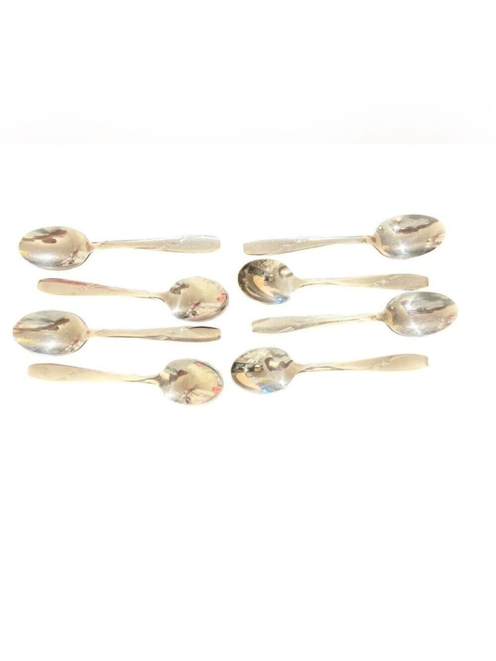 Eight ATOMIC STAR Vintage Wallace Dinner Spoons 1950’s